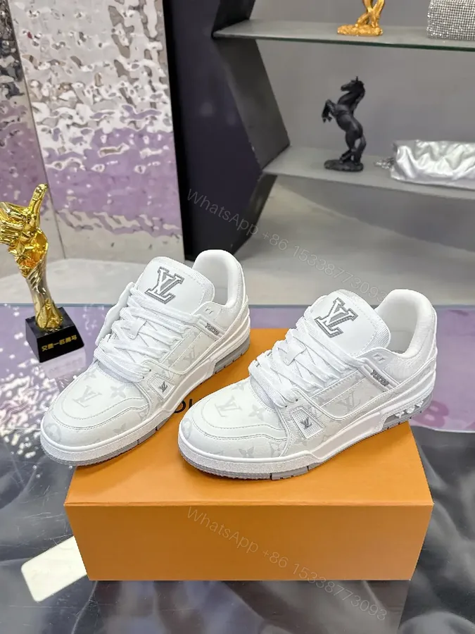 View 1 of White Leather Monogram Luxe Sneaker, All-Day Comfort