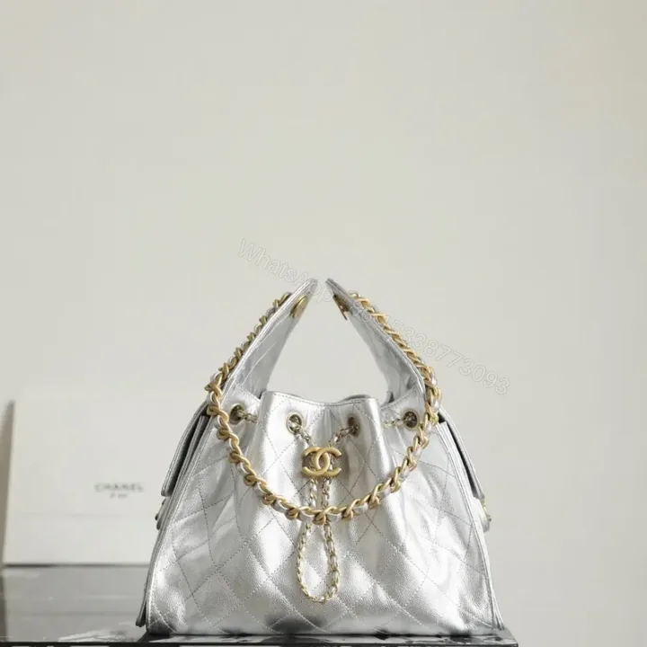 View 1 of 高仿Chanel*25S系列AS5293金屬牛皮流浪包銀色小號免檢版