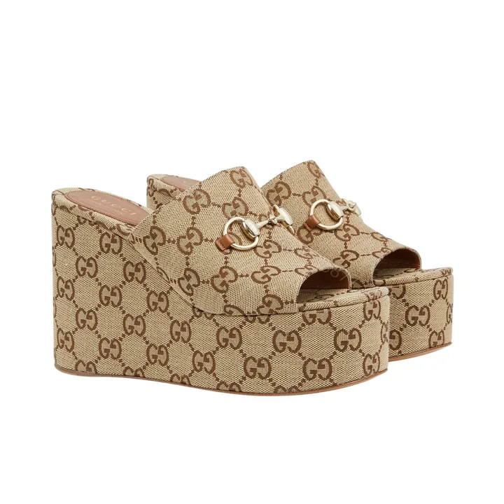 View 1 of GUCCI WOMEN’S WEDGE SANDAL WITH HORSEBIT BEIGE 816328 FAB10 2547