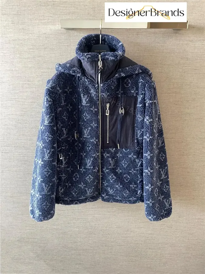 View 1 of Blue Denim-Texture Puffer Jacket: Luxe Everyday Outerwear