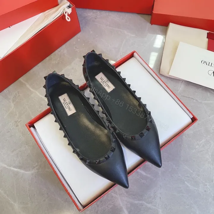 View 1 of Valentino Women Black Leather Pointed Flats