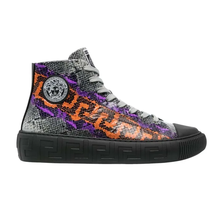 View 1 of VERSACE SNAKESKIN EMBOSSED LEATHER HIGH TOP SNEAKERS – VS65