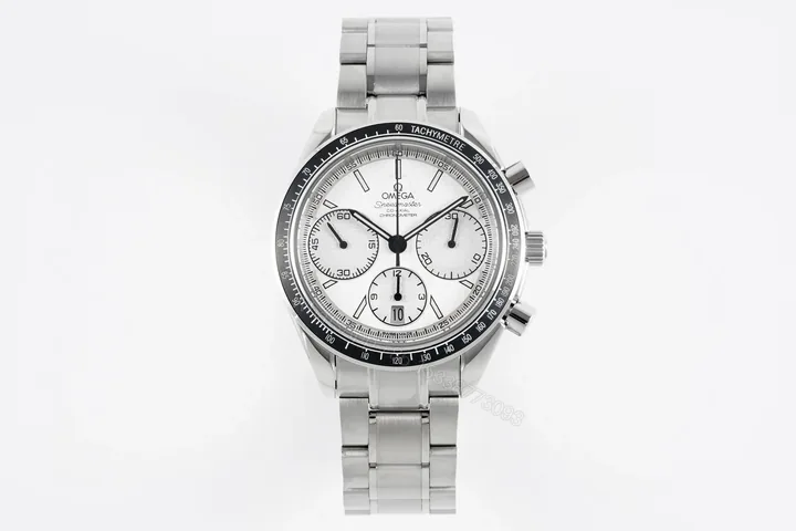 View 1 of Omega Speedmaster Chronograph Stainless Steel Watch White Dial 40mm Case 7750 Movement