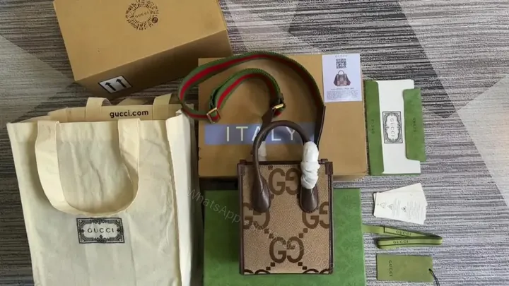 View 1 of Gucci Replica GG Jumbo Mini Leather and Canvas Tote RB1799 Mirror 1:1