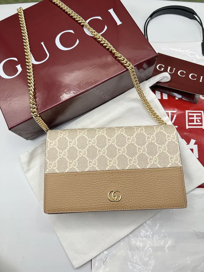 View 1 of GUCCI 原單GG帆布拼駝皮信封包 金鍊肩背款 優雅百搭人氣推薦