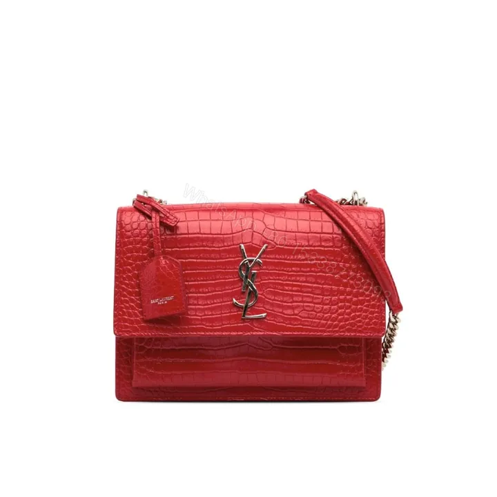 View 1 of Saint Laurent Sunset Embossed Bag Red 22Cm