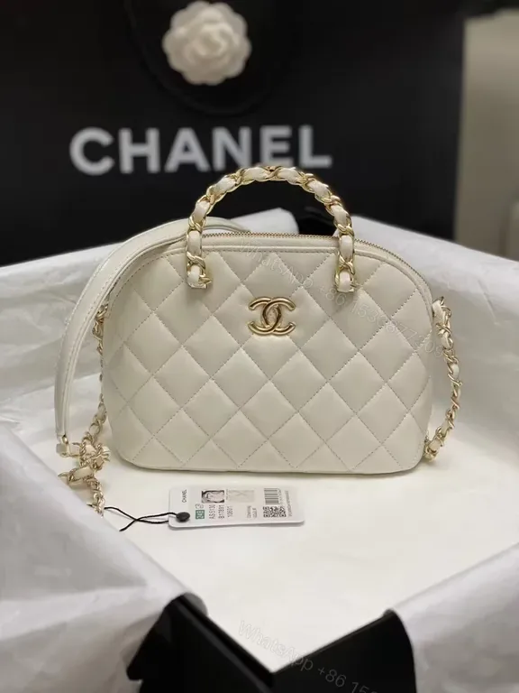 View 1 of Cream Quilted Chain Satchel: Timeless Compact Luxury Bag