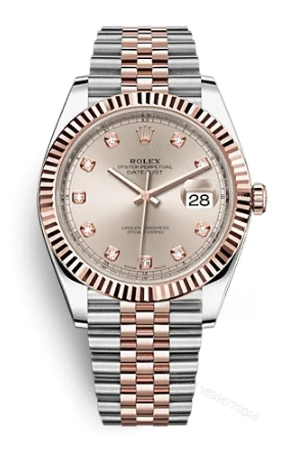 View 1 of Rolex Datejust M126331-0008 1:1 Replica Rose Gold Diamond Dial Jubilee 41MM 3235 Movement Super Clone Watch
