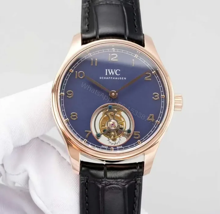 View 1 of IWC Blue Tourbillon Watch Rose Gold Black Leather Strap Ultimate 42MM IWC-TOUR-BLU-RG42