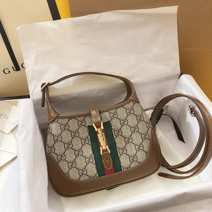 View 1 of JACKIE 1961 SMALL 28 SHOULDER BAG IN BEIGE CANVAS AND BROWN CALFSKIN