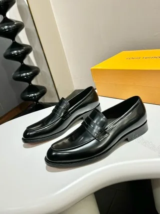 View 1 of Prada black brushed leather penny loafers