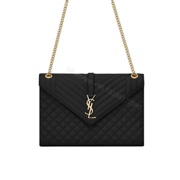 View 1 of Saint Laurent Envelope Large In Quilted Grain De Poudre Embossed Black Gold 31Cm 600166BOW911000