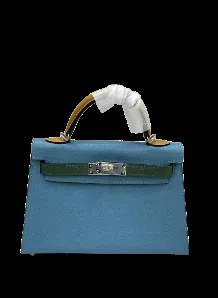 View 1 of Hermès Mini Kelly Sellier 20 Tricolore handbag in Bleu Jean