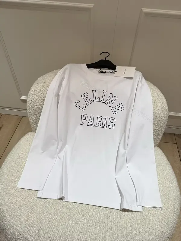 View 1 of White cotton long-sleeve T-shirt with Paris print for everyday luxury