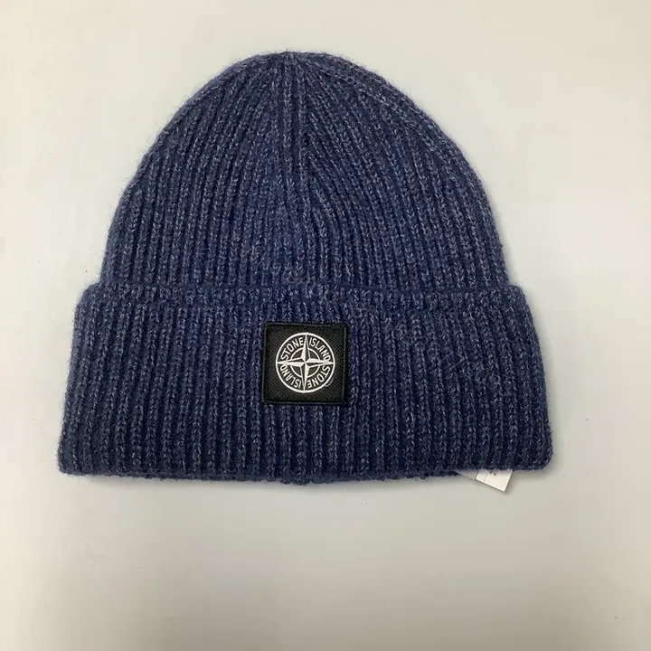 View 1 of Stone Island Wool-Blend Knit Beanie with Compass Patch, Navy