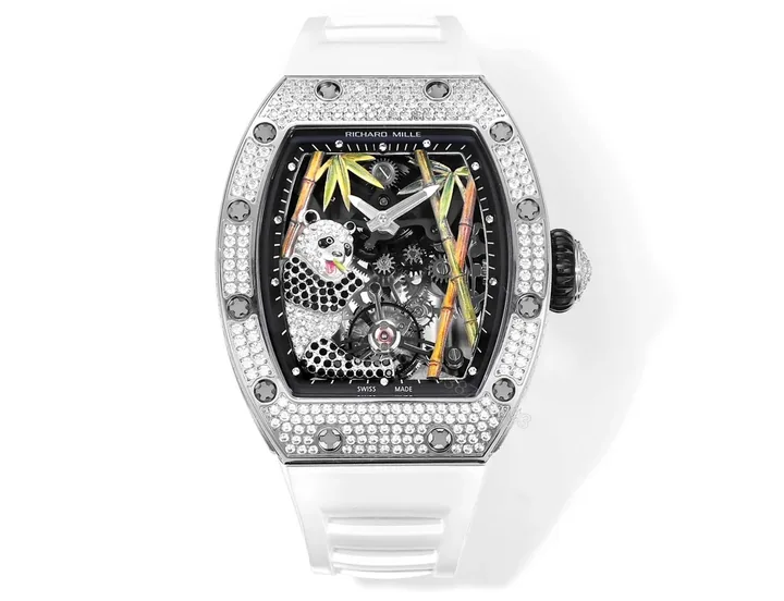 View 1 of Richard Mille RM26-01 Panda Tourbillon Watch Full Diamond Giant Panda Bamboo Art 18K White Gold Mechanical Luxury EditionRM26-01-PND-WHT