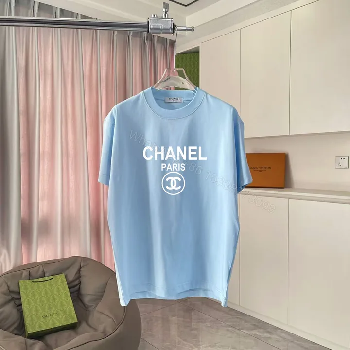 View 1 of Chanel 高仿男女款藍色短袖T恤 法式清爽風格CHANEL印花款