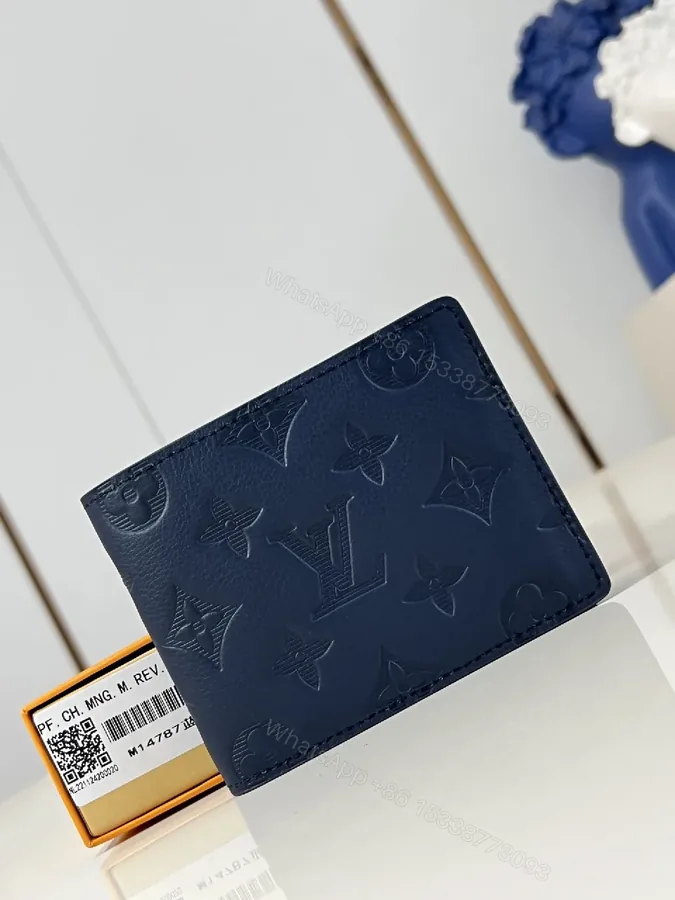 View 1 of Navy Leather Monogram Wallet — Compact Luxury, Everyday Function
