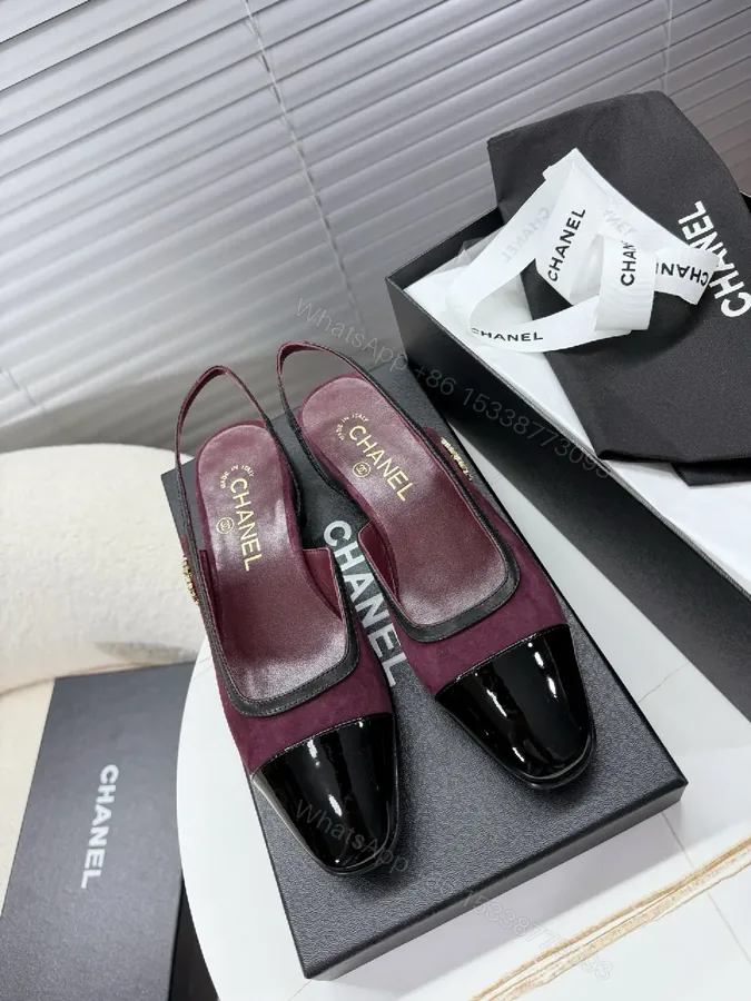 View 1 of Velvet Burgundy Slingback Mules with Patent Cap Toe