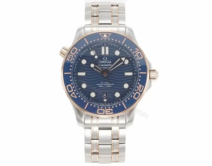 View 1 of Omega Seamaster Planet Ocean 300m Co-Axial Master Chronometer 42mm Diver’s Watch Stainless Steel with Rose Gold Accents Blue Ceramic Bezel and Blue Dial
