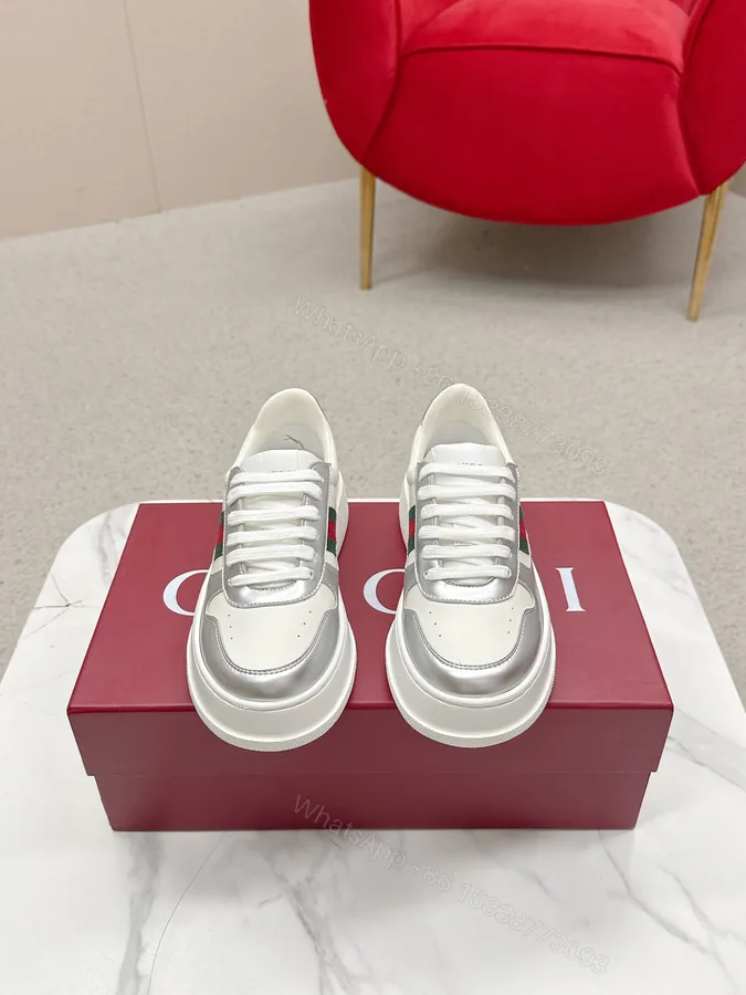 View 1 of Gucci A貨 男女款 白銀拼接厚底運動鞋 時尚簡約潮流款