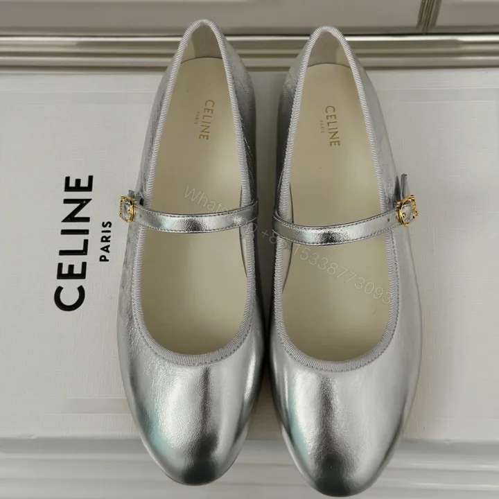 View 1 of 高仿Celine*345703555復古瑪麗珍單鞋金屬漆銀色免檢版