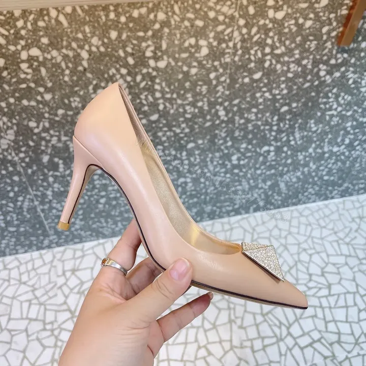 View 1 of Valentino Women Beige Leather Pointed Toe Pumps