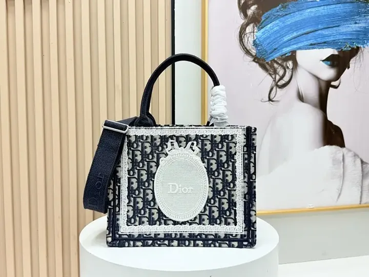 View 1 of Chic Monogram Weave Structured Handbag, Navy Cream