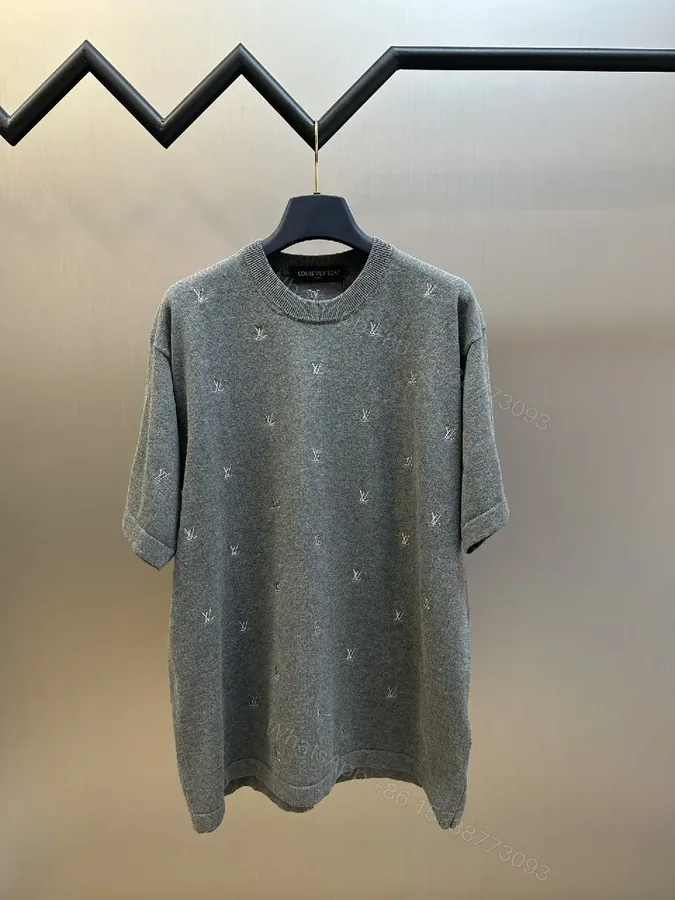 View 1 of Gray Knit Crewneck Monogram Luxury Sweater-Dress Hybrid