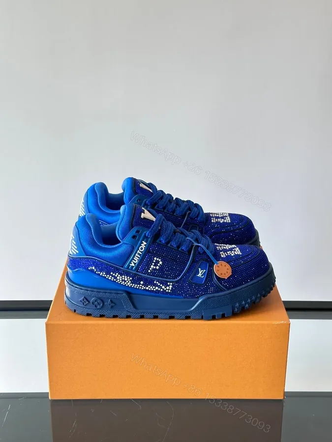View 1 of LV Men Blue Fabric Embellished Sneakers