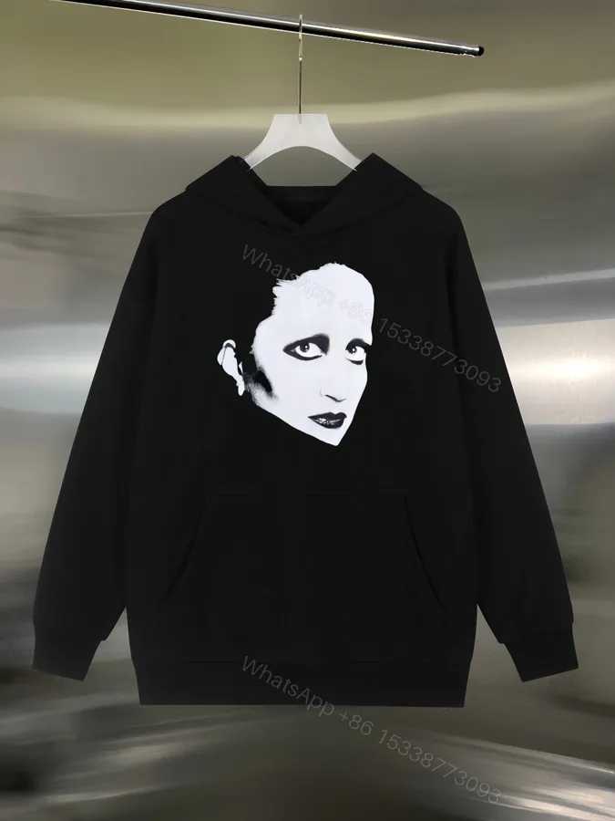 View 1 of Balenciaga原單男款連帽衛衣 極簡黑底臉部肖像藝術印花