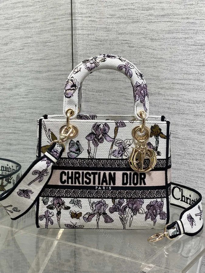 View 1 of Dior一比一花卉刺繡托特包 白底紫花款 手提肩背兩用女包