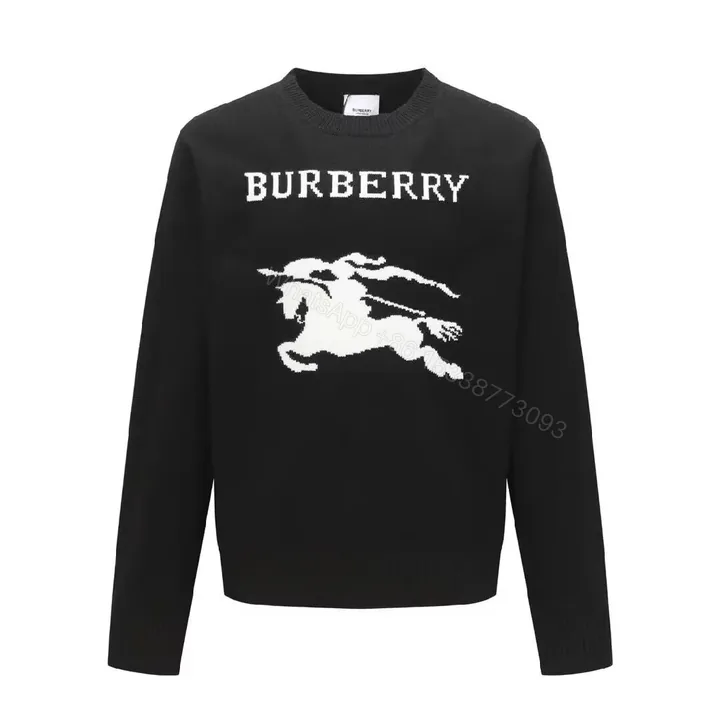 View 1 of Black Knit Crewneck with White Pony Graphic — Modern Comfort Sweater