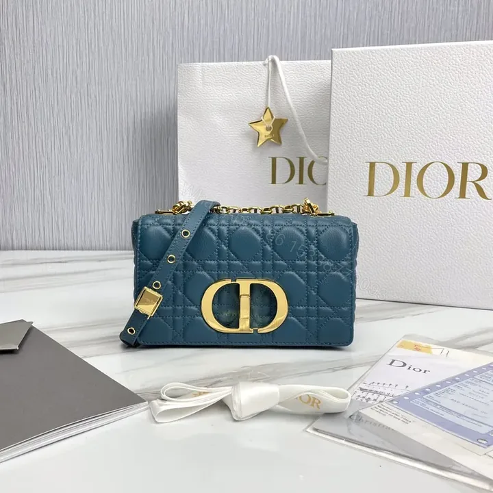 View 1 of Teal Quilted Mini Bag with Gold Dior Hardware - Crossbody Luxury