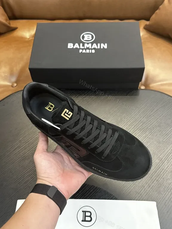 View 1 of Black Suede Leather Sneaker — Gold Embellished, Low-Top, Replica Balmain Style