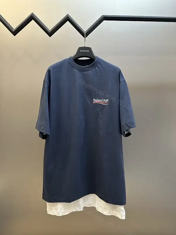View 1 of Navy Cotton Oversized Tee with Balenciaga Logo Feature