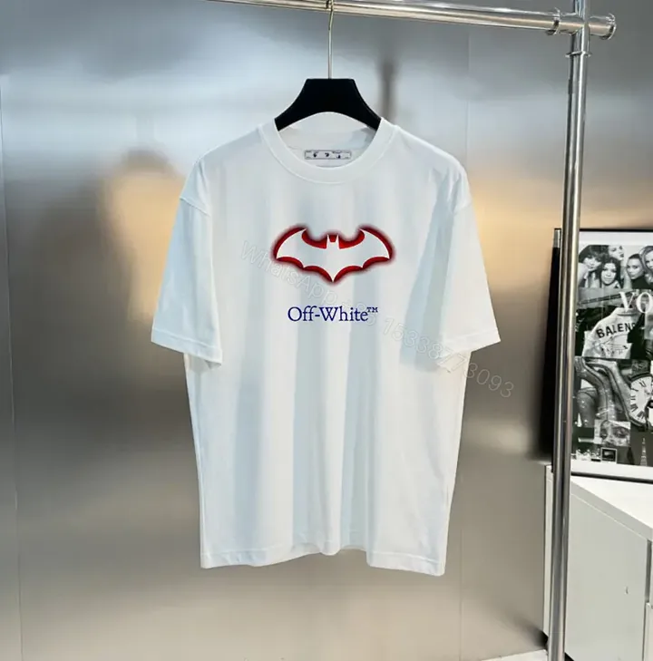 View 1 of Bold Graphic Tee: Red Bat + Off-White Typography, Cotton Blend