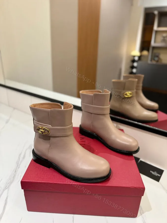 View 1 of Valentino Women Beige Leather Ankle Boots