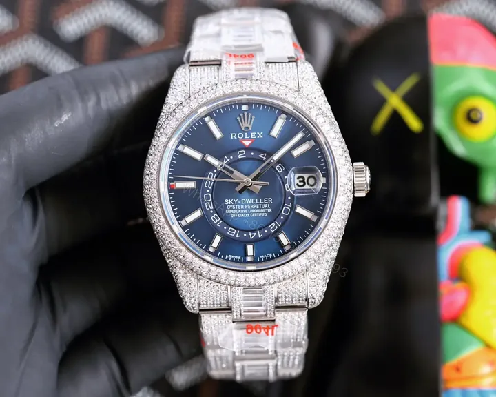 View 1 of Prestigious blue sky dweller replica 42MM Full Diamond Edition ROLEX-DAYTONA-TURQ-40