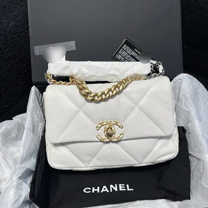 View 1 of CHANEL 19 FLAP MEDIUM WHITE LAMBSKIN