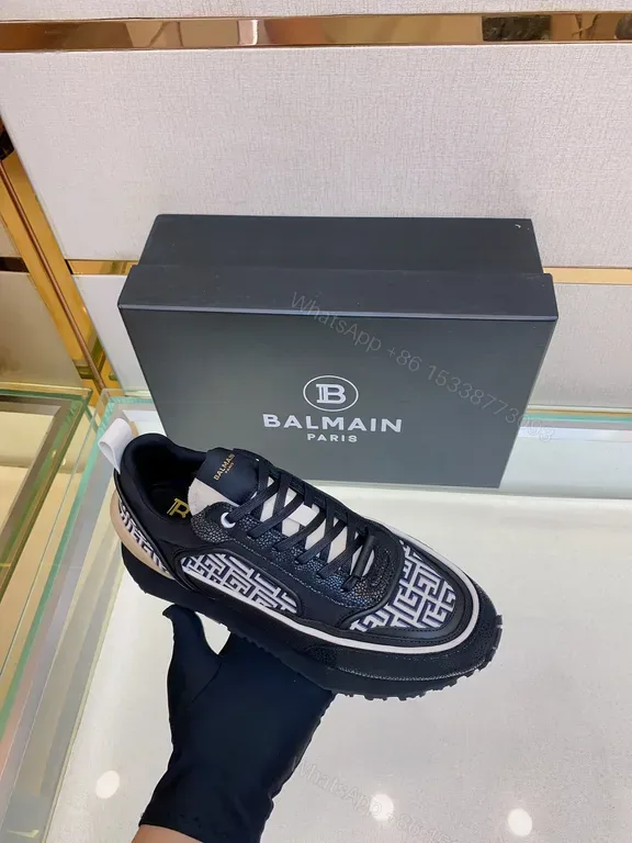 View 1 of Monochrome Greek Key High-Top Sneaker â€” Luxe Comfort, Balmain