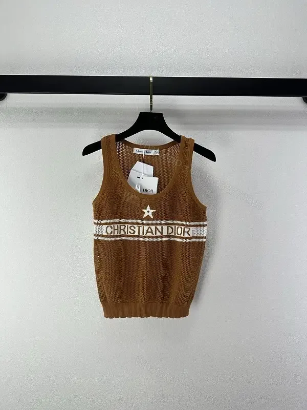 View 1 of Brown Knit Polo Vest Brand Stripe Christian Dior Tank Top