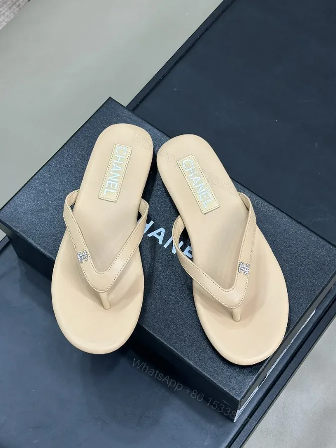 View 1 of Beige Leather Flip-Flops: Subtle Luxury, Everyday Comfort