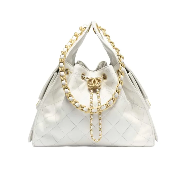 View 1 of Chanel 25 Medium Handbag Grained And Gold Tone Metal White 34Cm AS5293 B20304 10601