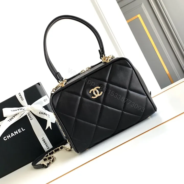 View 1 of Chanel Black Quilted Lambskin Leather Bag