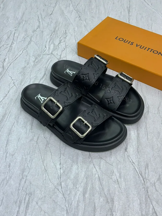 View 1 of Louis Vuitton Black Slippers Replica