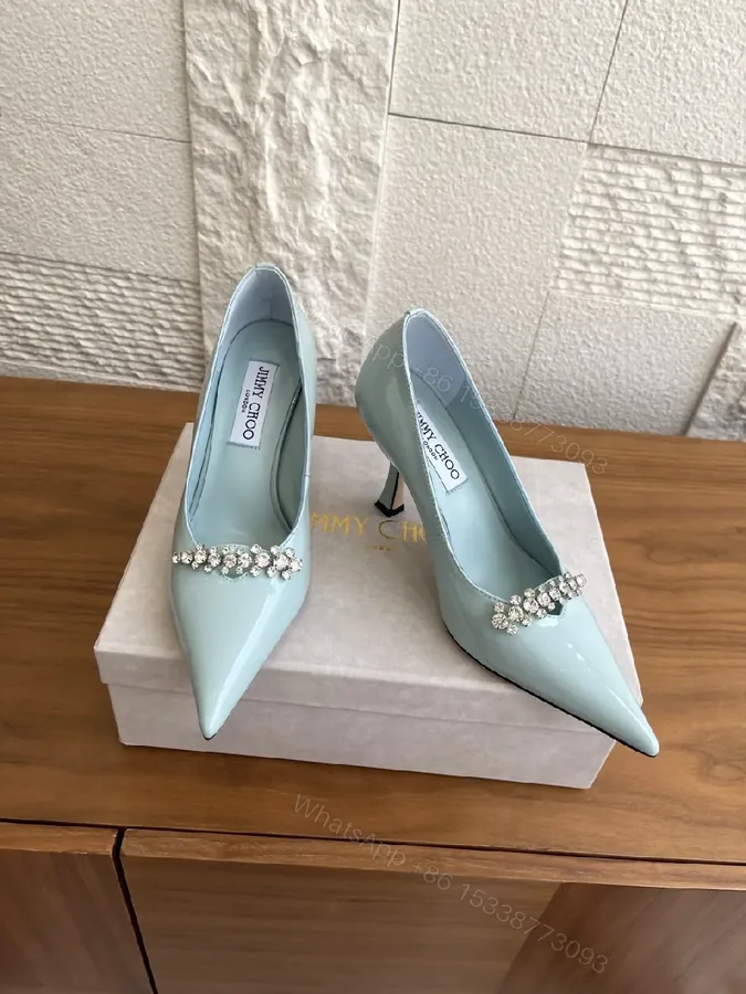 View 1 of Mint Satin Crystal-Embellished Pointed Pumps