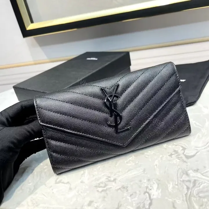 View 1 of Quilted Black Wallet with YSL Hardware â€” Compact Luxury Wallet
