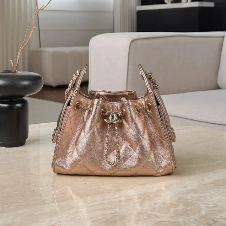 View 1 of CHANEL 25 Bag Mini Rose Gold Caviar Leather