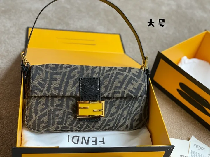 View 1 of Fendi Women Baguette 1997 Brown Jacquard FF Vertigo Bag